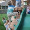 Backyard Discovery Lightning Ridge Cedar Wood Swing Set with Wave Slide, Play Deck, Rock Wall, Sandbox, Belt Swings, Toy Telescope, Steering Wheel, Step Ladder, Outdoor Playset view 4