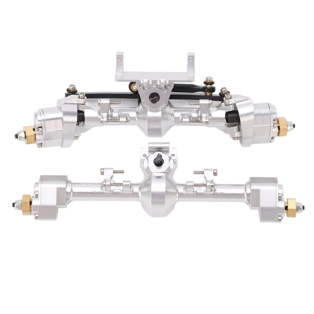 VBESTLIFE RC Front & Rear Axles, RC Car Metal Complete Front Rear Portal Axle Set Assembly Aluminum Alloy for 1/24 SCX24 (Silver)