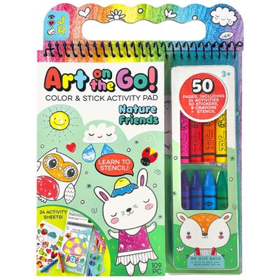 Bright Stripes Art on The Go Nature Theme Travel Kit for Kids Ages 3+ | Mess-Free 50 Pages Coloring & Sticker Activity Set with Crayons & Stencil | Portable Art Set for Toddlers and Preschoolers