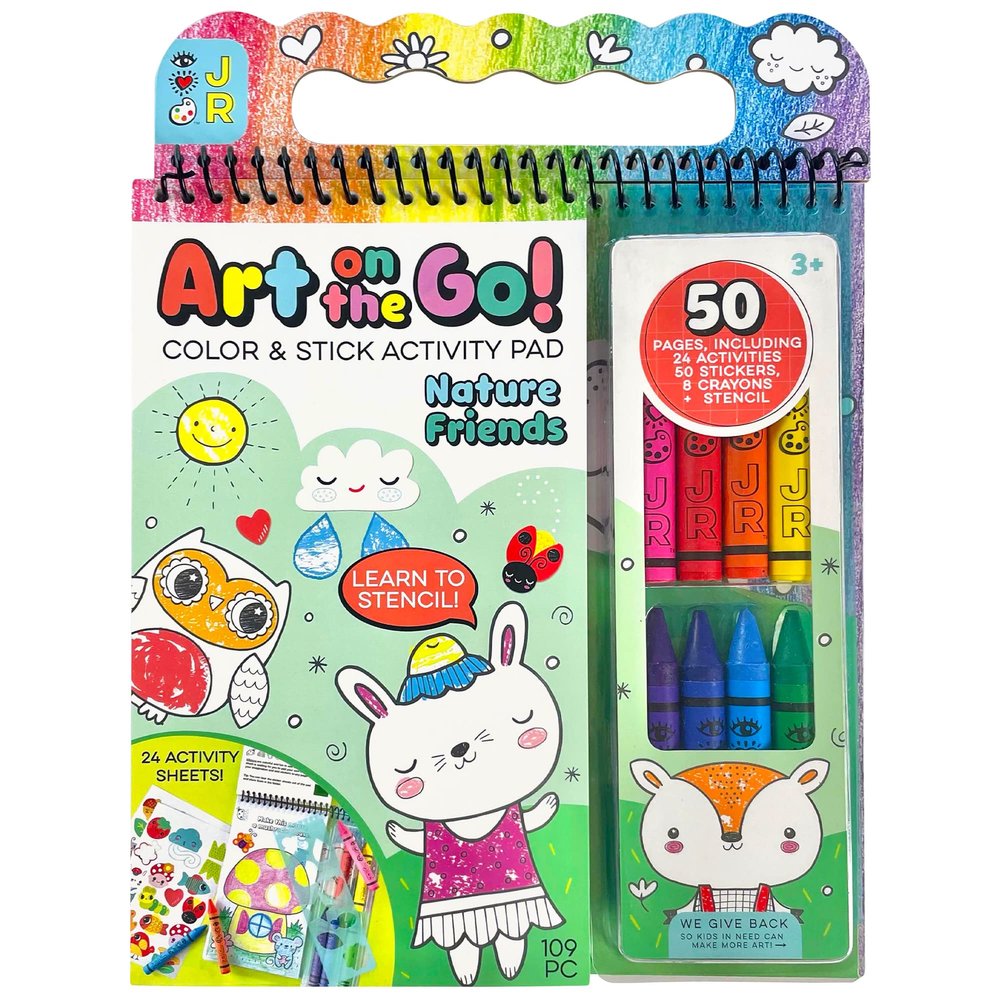 Bright Stripes Art on The Go Nature Theme Travel Kit for Kids Ages 3+ | Mess-Free 50 Pages Coloring & Sticker Activity Set with Crayons & Stencil | Portable Art Set for Toddlers and Preschoolers