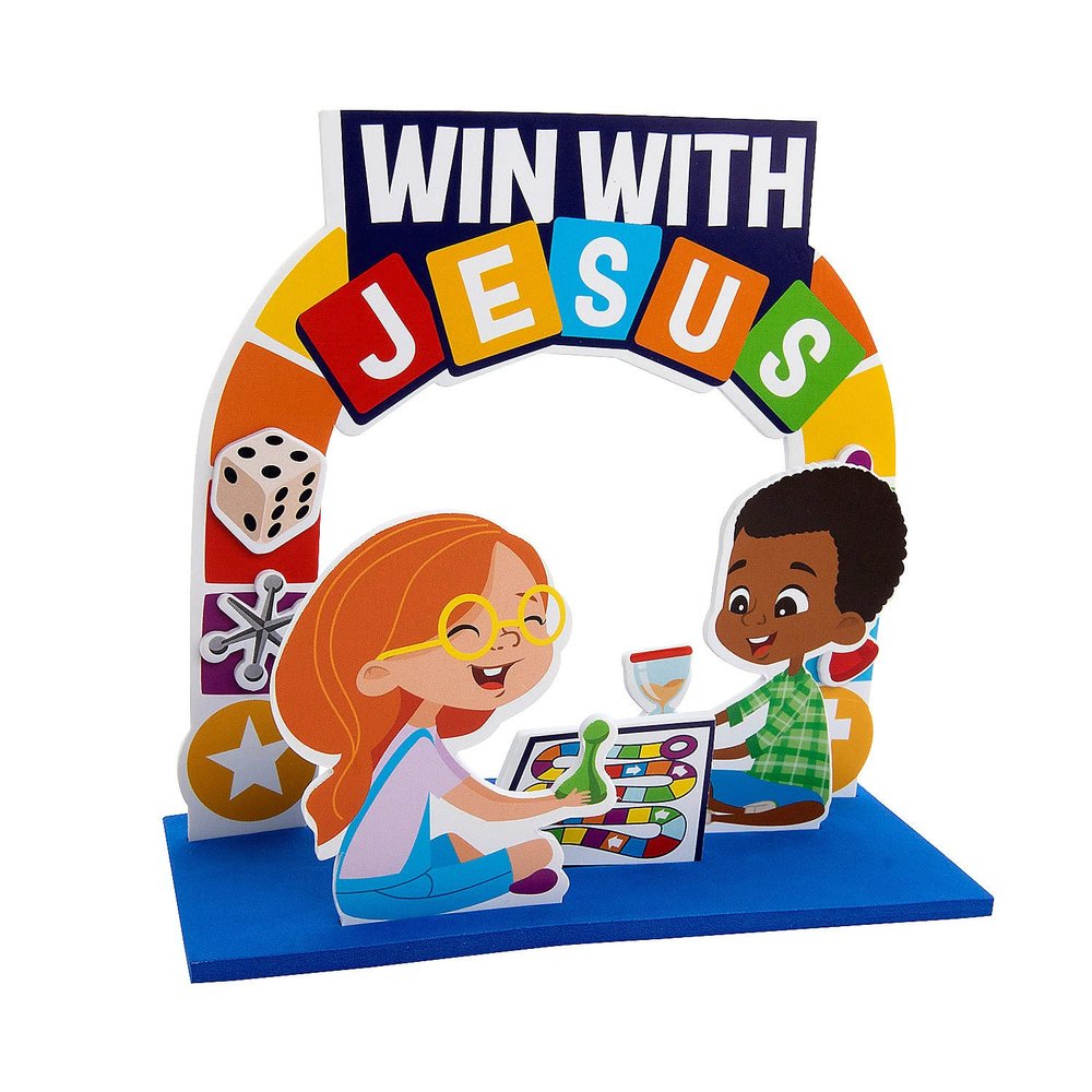 Fun Express 3D Board Game VBS Win with Jesus Stand-Up Craft Kit - VBS Vacation Bible School Supplies/Decor, Makes 12