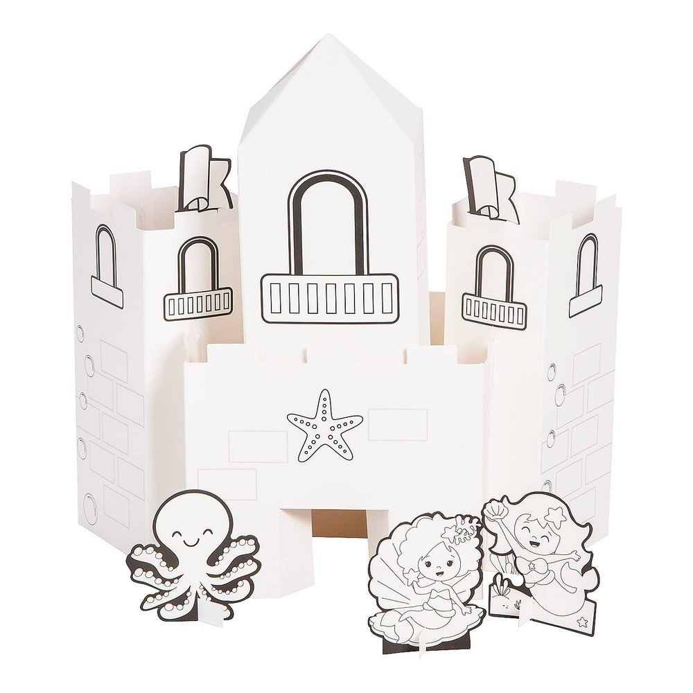 Fun Express Color Your Own 3D Mermaid Castle, Makes 6 - Black & White