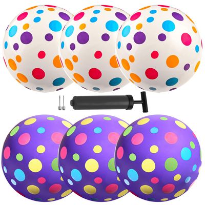 New Bounce Bouncy Balls for Kids - Polka Dotted Playground Balls - Set of 6 Balls with Pump - 8.5" Ball for Children, Toddlers and Pets