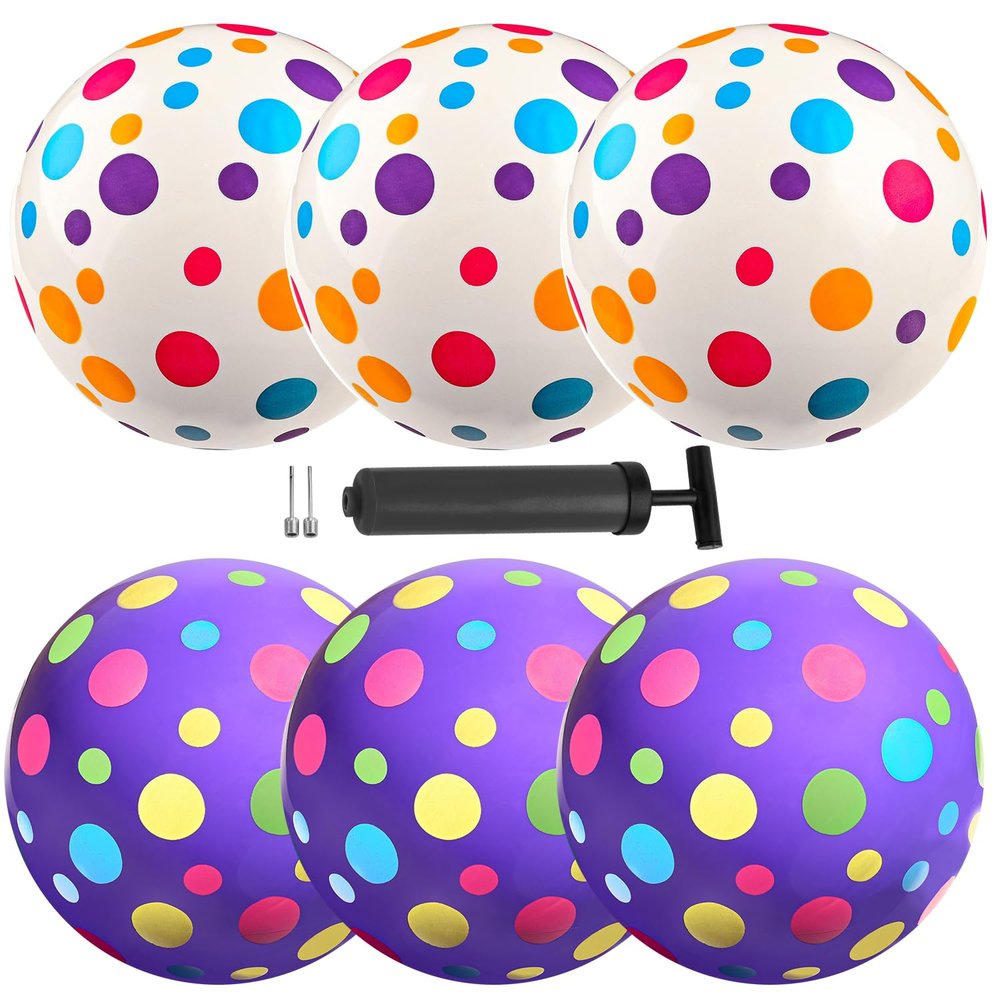New Bounce Bouncy Balls for Kids - Polka Dotted Playground Balls - Set of 6 Balls with Pump - 8.5" Ball for Children, Toddlers and Pets