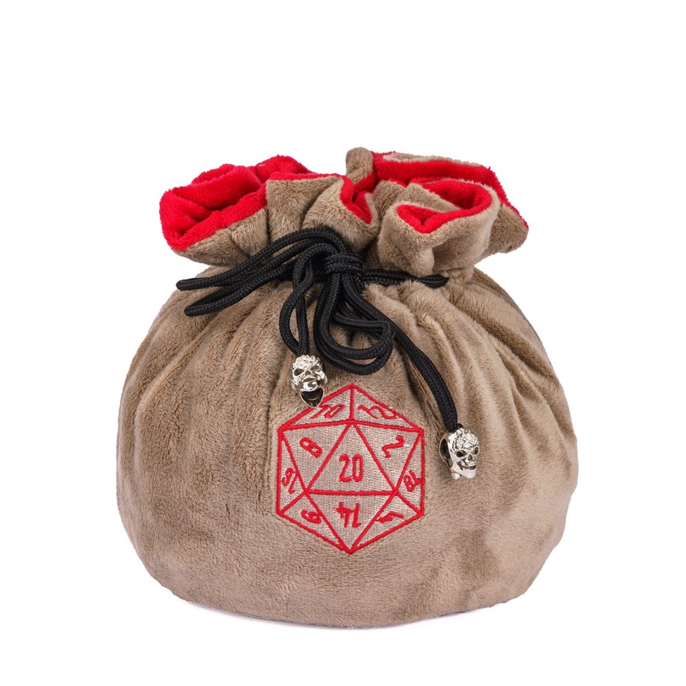 KSNDie Large Dice Bags D&D with Pockets Khaki Storage Bag D20 Logo for DND RPG Game Dices - Capacity 200+ Dice