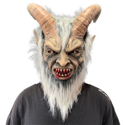 Yesness Horror Krampus Mask, Bloody Tooth Demon Mask with Horn, Halloween Scary Devil Mask Costume, Latex Lucifer Mask for Halloween Party Cosplay Costume