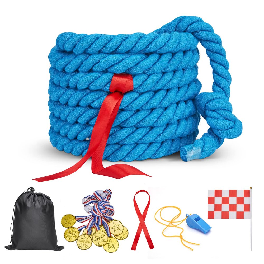 Tug of War Rope for Kids and Adults,Outdoor Field Day Family Reunion Birthday Party, Summer Outside Yard Backyard Lawn, Camping Picnic Carnival Games,Team Building (Blue, 40FT)