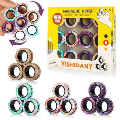 YISHIDANY 12Pcs Magnetic Rings Fidget Toys Pack, Magnets Finger Spinner for ADHD Stress Relief, Magical Fingers Ring for Training Relieves Autism Anxiety, Great Idea Gift for Adults Teens Kids