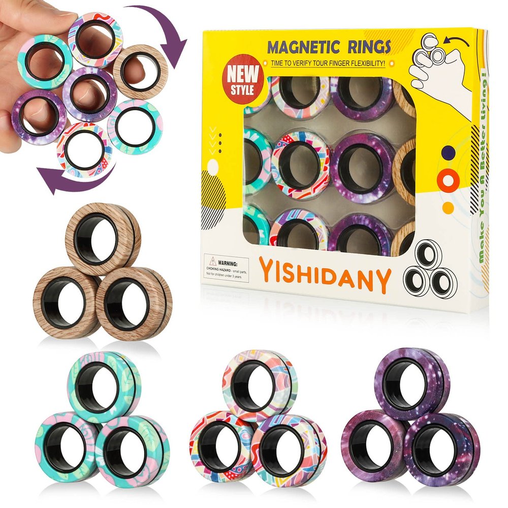 YISHIDANY 12Pcs Magnetic Rings Fidget Toys Pack, Magnets Finger Spinner for ADHD Stress Relief, Magical Fingers Ring for Training Relieves Autism Anxiety, Great Idea Gift for Adults Teens Kids