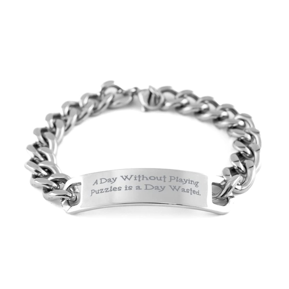 Puzzles Gifts For Friends, A Day Without Playing Puzzles is a, Epic Puzzles Cuban Chain Bracelet, Engraved Bracelet From Friends, , Friendship, Bonds, Cuban link bracelet, Gift ideas