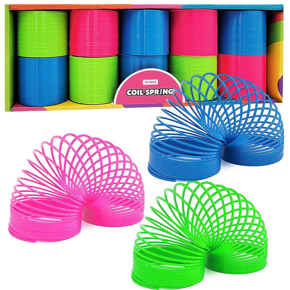 The Dreidel Company Neon Plastic Multicolor Coil Spring, Goody Bag Fillers, Party Favor for Kids, 3" Inches (80mm) (10-Pack)