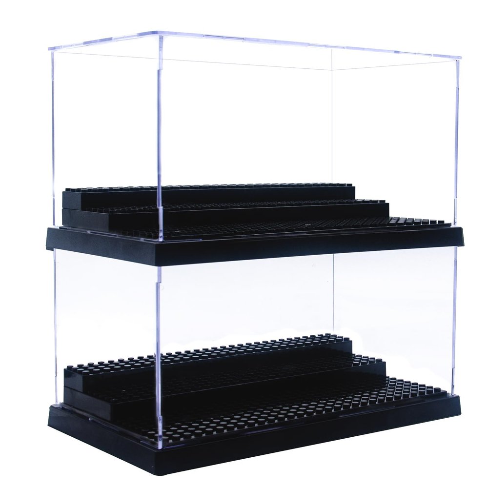 WMM Minifigure Display Case for Action Figures Blocks, Dustproof Acrylic Display Box Storage with 3 Movable Steps for Collection Models Minifigures, Bricks Blocks Toys
