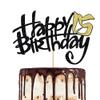 1-Pack 15th Black Gold Birthday Cake Topper sparkle in the light. Birthday Party Supplies for Children or Adults  (15) view 1