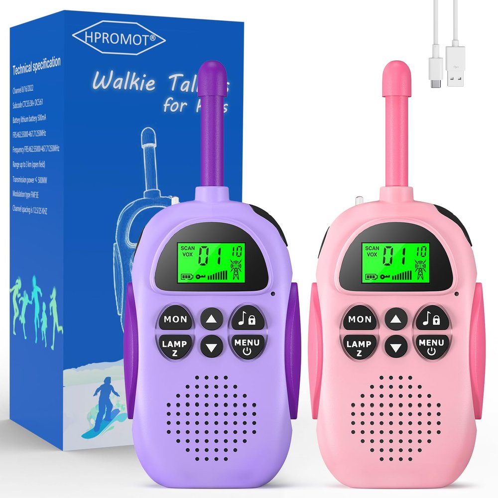 HPROMOT Walkie Talkies for Kids Rechargeable Toys for Ages 5-7 Boys Girls, 22 Channels 2 Way Radio Toy Christmas Birthday Gifts for Girls Boys Ages 3-12 Camping Hiking Outdoor Easter Basket Stuffers