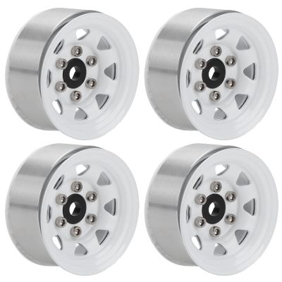 4 Pcs Wheel Hub, 1.55 Inch Zinc Alloy Universal RC Beadlock Wheel Rim Hub Tire & Wheel Sets for AX90069 Crawlers Wheels & Tires (White)