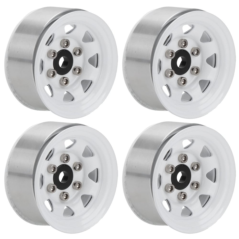 4 Pcs Wheel Hub, 1.55 Inch Zinc Alloy Universal RC Beadlock Wheel Rim Hub Tire & Wheel Sets for AX90069 Crawlers Wheels & Tires (White)
