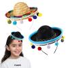 SEIHDHIK 2 PCS Mini Sombrero Headbands, Small Fabric Mexican Sombrero Hats,Straw Mexican Sombrero Hats with Ball Fringe for Mexican Themed Party Decorations Birthday Party Supplies view 1