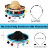 SEIHDHIK 2 PCS Mini Sombrero Headbands, Small Fabric Mexican Sombrero Hats,Straw Mexican Sombrero Hats with Ball Fringe for Mexican Themed Party Decorations Birthday Party Supplies view 2