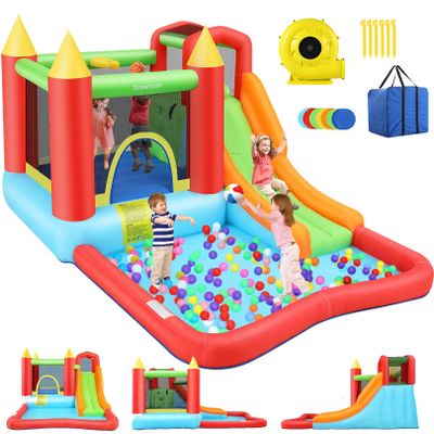 AKEYDIY Bounce House, Inflatable Bouncy House for Big Kids 3-10, Outdoor & Indoor Bounce House with Slide - Jump House with Basketball Hoop, Large Ball Pit, Long Slide, Bounce Castle with Air Blower
