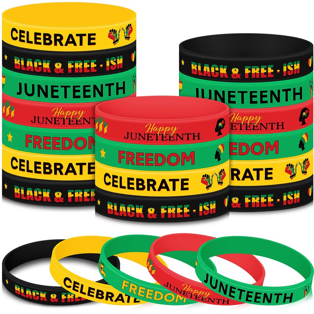 Batiyeer Juneteenth Party Favors 60 Pcs Juneteenth Day Silicone Wristbands Rubber Bracelets Freedom Day Patriotic Supplies for Women Men African Afro Independence Supplies Goodie Bag Fillers, 5 Styles