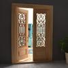 iLAND Dollhouse Door on 1:12 Scale, Dollhouse Accessories of Miniature Gate w/Carved Pattern & 3D Lattice Panes Reflecting Rainbow Light & Golden Handles view 1