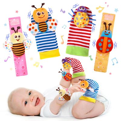 PADONISE Baby Wrist Rattle Socks and Foot Finder Set Baby Rattles Toys for 0-12 Month, Infant Girl Boy Toys for Babies 3-6 Months, Newborn Hand & Foot Toys for 0 to 9 Months, Baby Easter Gifts