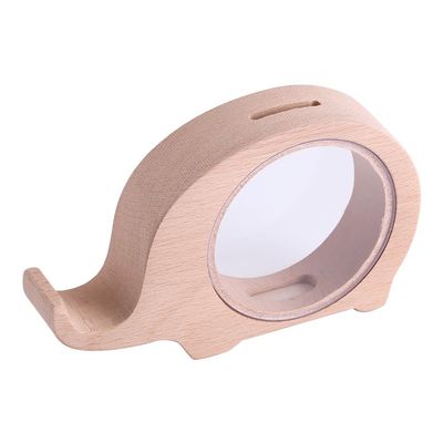 1PCS Transparent Money Saving Box, Wooden Animal Moneybox, Wooden Handcraft Saving Pot, Wood Elephant Shape for Coin Money Bank, Innovate Decoration Piggy Bank Kids