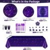 233 Pcs Space Galaxy Party Decoration Star Party Supplies Ramadan Party Supplies Purple Galaxy party Tableware Set Plates Napkins Tablecloth Birthday Banner Favors Ramadan Decoration for 20 Guests view 2