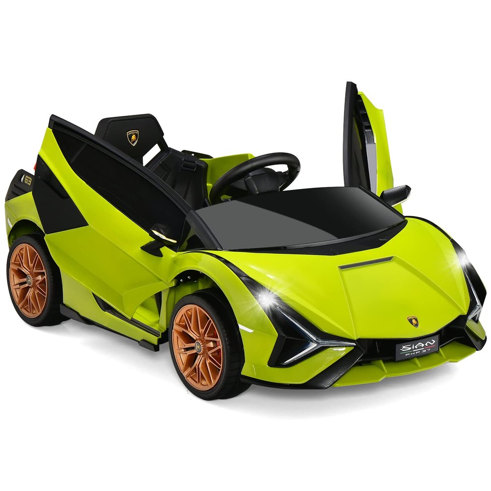 OLAKIDS Kids 12V Licensed Lamborghini SIAN Ride On Car, Electric Vehicle for Toddler with Control Remote, Battery Powered Toy with Music, Horn, 2 Speeds, Suspension, LED Lights, Bluetooth, USB (Green)