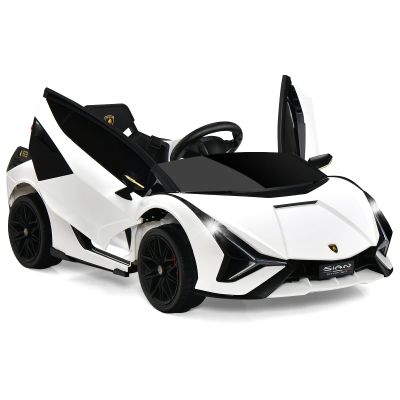 OLAKIDS Kids 12V Licensed Lamborghini SIAN Ride On Car, Electric Vehicle for Toddler with Control Remote, Battery Powered Toy with Music, Horn, 2 Speeds, Suspension, LED Lights, Bluetooth, USB (White)