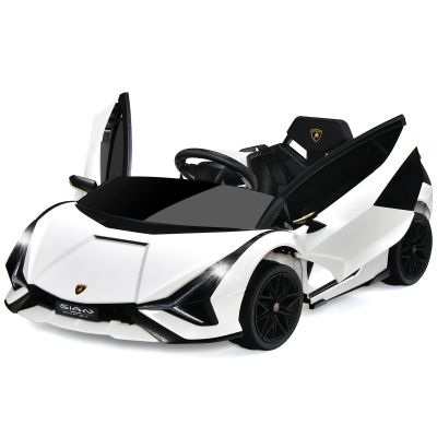 INFANS 12V Licensed Lamborghini Sian Kids Ride On Car with Parent Remote Control, Spring Suspension, MP3 Player, Electric Toy Roadster Carbon Fiber Textured for Toddler (White)
