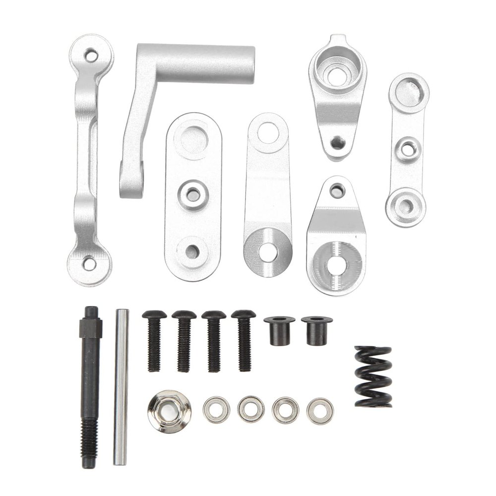 RC Steering Assembly Aluminum Alloy Upgrade Part RC Steering Bellcrank Set for Rock 1:10 RC Cars (Silver)
