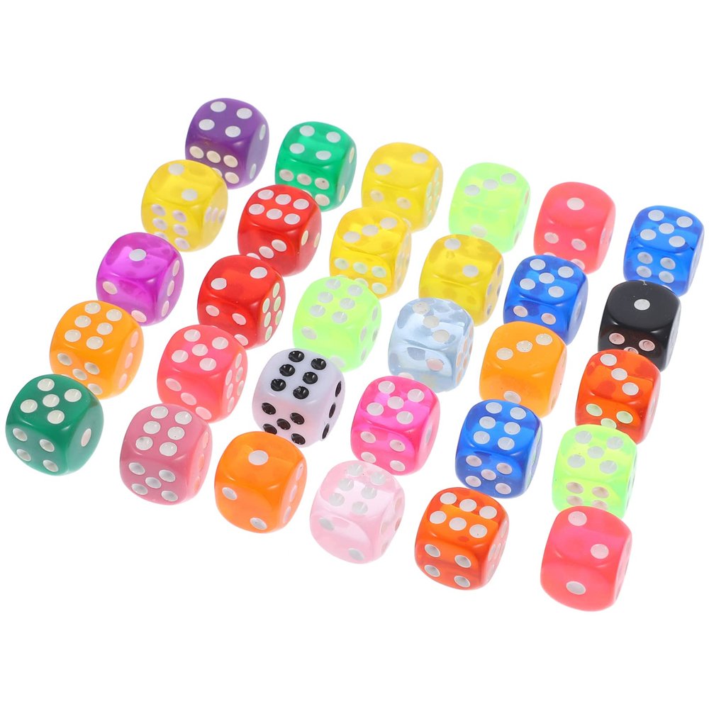 30pcs 6-Sided Game Dice Set Translucent Colors Resin Dices for Bar KTV Club Entertainment Table Board Games Math Teaching Educational Toys