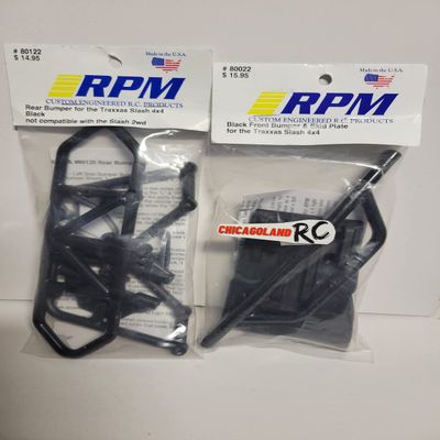 RPM 80122 80022 Includes CHICAGOLAND RC Sticker Slash 4X4 Front + Rear Black Bumper Set LCG + Non LCG 80122 80022