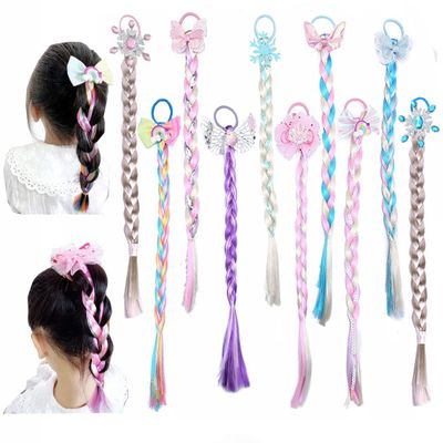 Yosbabe 10Pcs Long Braided Wigs Princess Hairpiece Rapunzel Wig Elsa Braid Girls Cosplay Headband Hair Dess up Accessories for Girls Toddler (C)