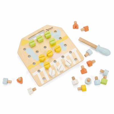 CL20180 Screw Board, Carpenter Pretend Screwdriver, Tool, 3 Years Old, Present, Educational Toy, Wooden Wooden Toy, Classic World Classic World Screw Board