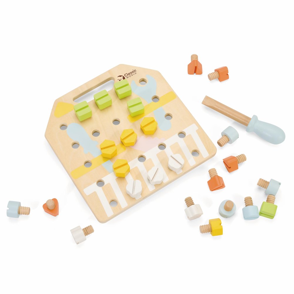 CL20180 Screw Board, Carpenter Pretend Screwdriver, Tool, 3 Years Old, Present, Educational Toy, Wooden Wooden Toy, Classic World Classic World Screw Board