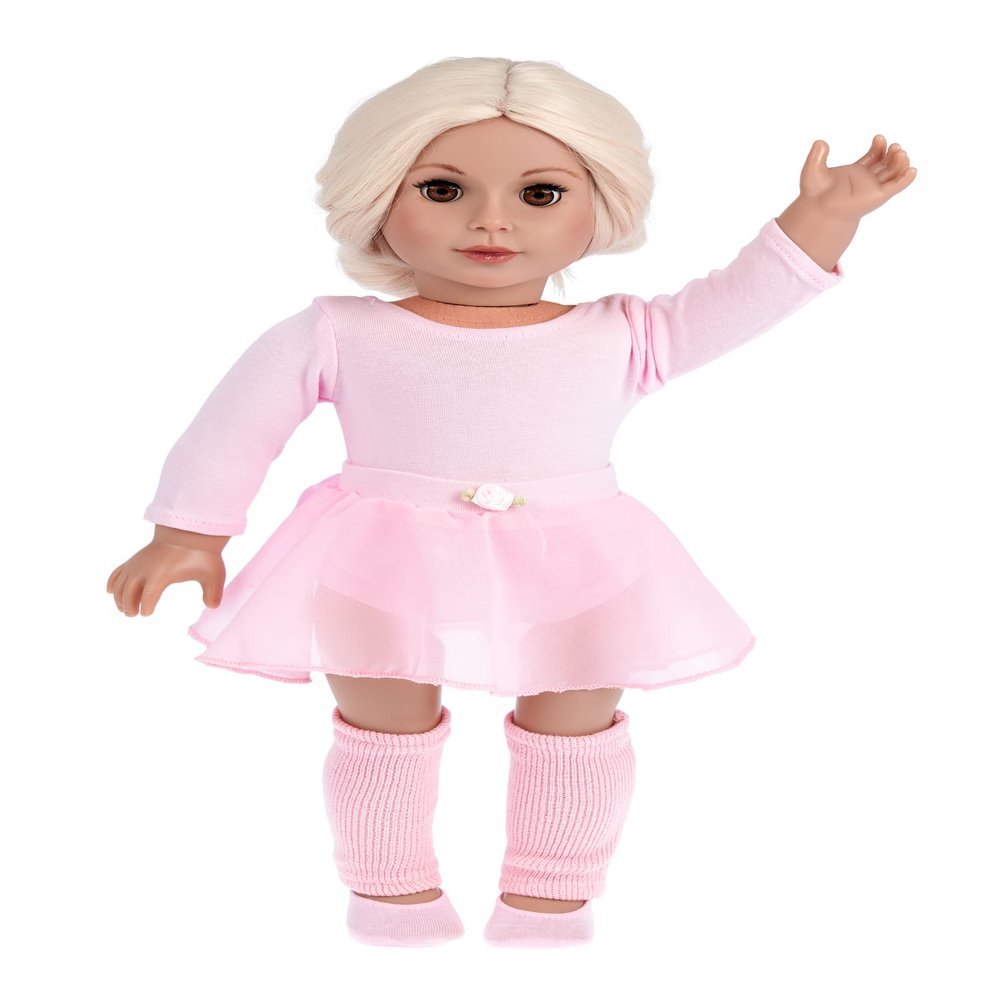 Practice Time - 4 Piece 18 inch Doll Ballerina Outfit - Pink Leotard, Skirt, Leg Warmers and Ballet Slippers (Doll Not Included)
