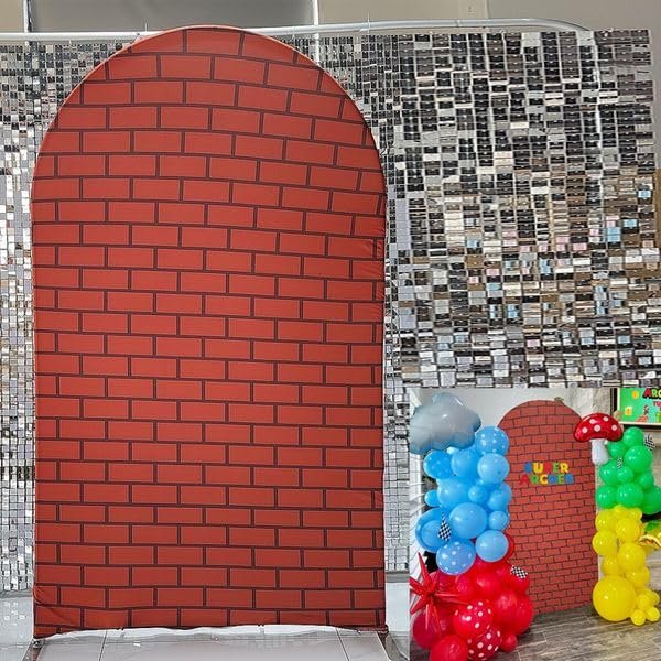 Arched Backdrop 4x7ft Brick Wall Arch Wall Covers Stretchy Photography Background for Game Party Decorations Baby Birthday Banner Parties Props