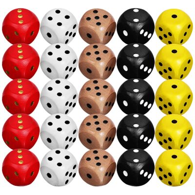 25pcs Dice Set Colored Wooden Dice 16mm Board Games 6 Sided Set Bulk Rounded Corners for Dices Game Classroom Teaching Board