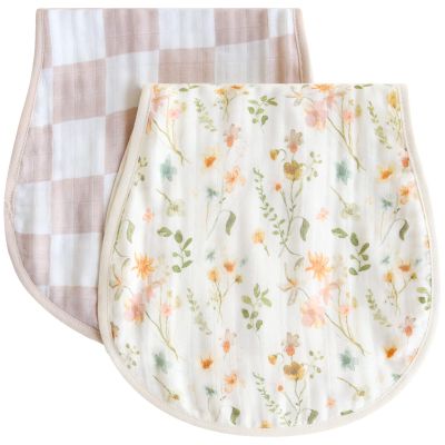 LifeTree Muslin Baby Burp Cloths - Soft 2 Pack Viscose Bamboo Cotton Large 22'' by 10'' Absorbent Milk Spit Up Rags - Burping Cloths for Newborn, Girls Boy (Floral & Checkerboard)