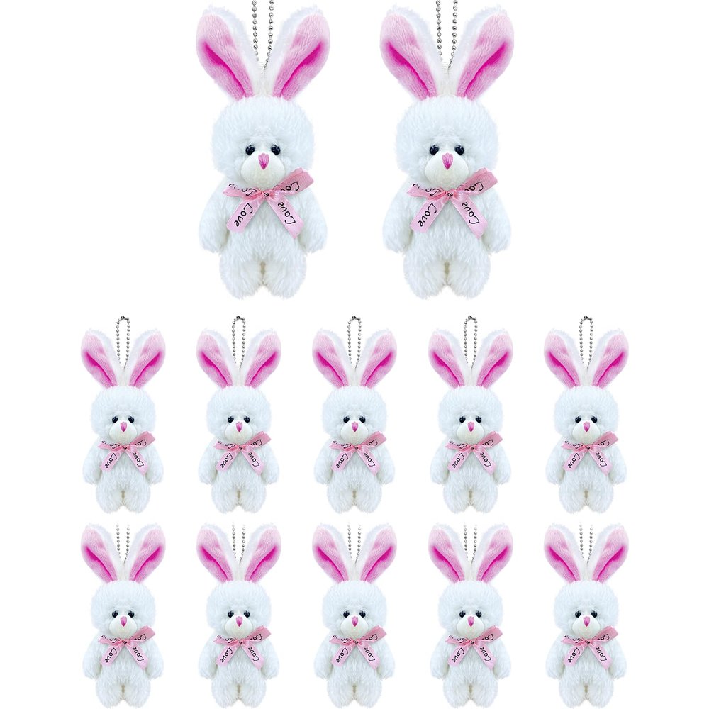 12 PCS Small White Stuffed Plush Bunny, 5 inch Cute Soft Mini Bunnies Bulk,Small Rabbit Keychain Plush for Easter Basket Filler , Baby Shower Decoration, Birthday Theme Party Favors, DIY Accessory