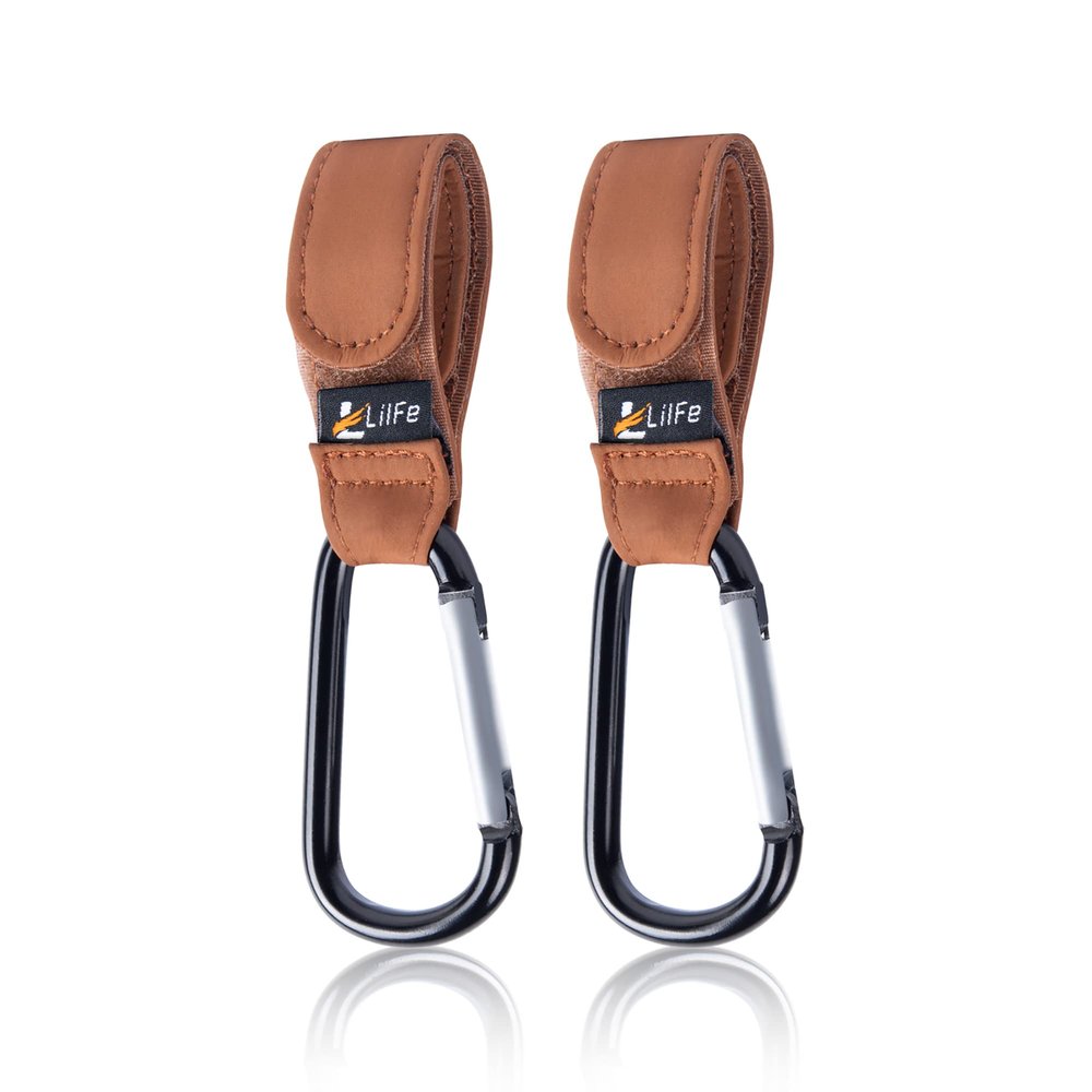 2 Pcs Brown Baby Stroller Hooks for Hanging | Multipurpose Stroller Straps with Durable and Stylish Stroller Clips for Diaper Bags | The Perfect Mummy Hook for Pram, Wheelchair, Shopping and Pet Carts