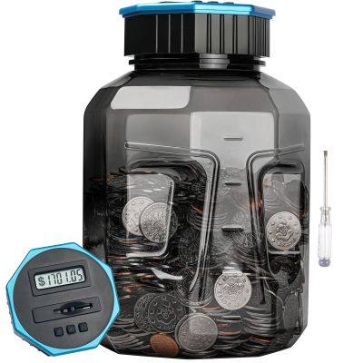 X-Large Piggy Bank for Adults Kids, Vcertcpl Digital Coin Counting Bank with LCD Counter, 2.4L Capacity, Great Coin Counter Bank Money Counting Jar with Total Amount Displayed (Gray2, X-Large)
