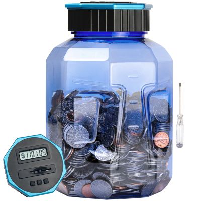 X-Large Piggy Bank for Adults Kids, Vcertcpl Digital Coin Counting Bank with LCD Counter, 2.4L Capacity, Great Coin Counter Bank Money Counting Jar with Total Amount Displayed (Blue2, X-Large)