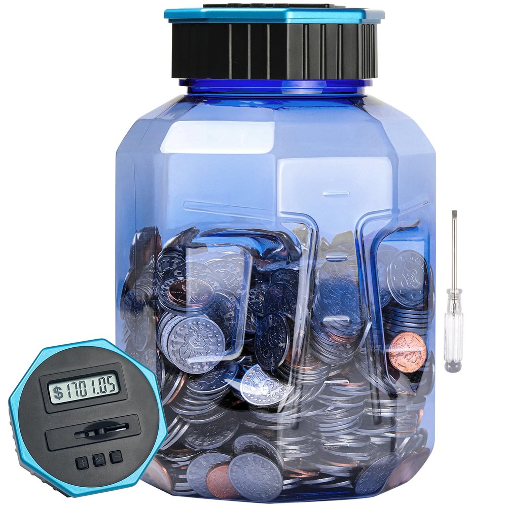 X-Large Piggy Bank for Adults Kids, Vcertcpl Digital Coin Counting Bank with LCD Counter, 2.4L Capacity, Great Coin Counter Bank Money Counting Jar with Total Amount Displayed (Blue2, X-Large)