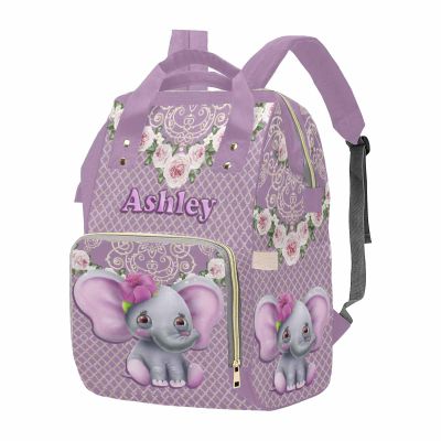 M YESCUSTOM Customized Name Diaper Baby Bag with Flowers for Girl,Personalized Nappy Daypack with Large Capacity Mommy Nursing Backpack for Travel Mother's Day Gift for Mommy