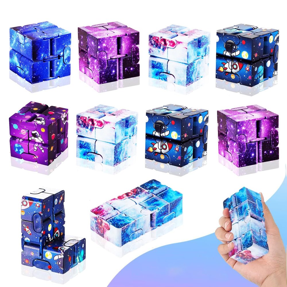 12 Pieces Infinity Cubes, Mini Cool Fidget Toys for Kids and AdultSensory Gadget Best for Stress. Hand Held Fidget Blocks. (Star)