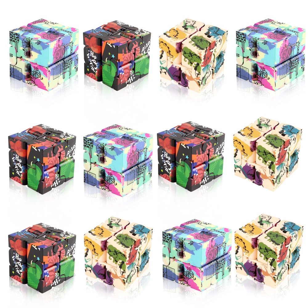 12 Pieces Infinity Cubes, Mini Cool Fidget Toys for Kids and AdultSensory Gadget Best for Stress. Hand Held Fidget Blocks. (Colorful)