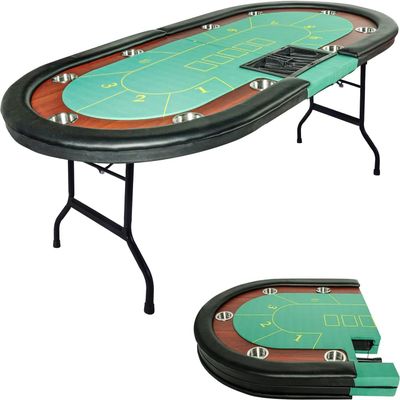 Vilobos Premium 84" Poker Table Foldable with Chips Tray, 10 Player Oval Folding Portable Texas Holdem Table with Cushioned Rail & Stainless Steel Cup Holders, Green Felt Surface